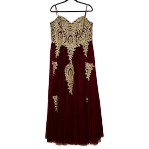Say Yes to the Prom Burgundy Gold Lace Corset Tulle Gown Dress 18W
